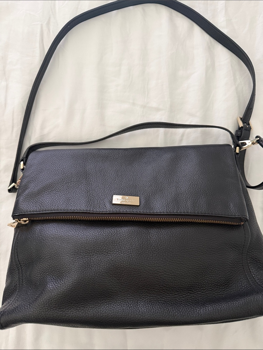 kate spade Black Pebbled Leather Shoulder Bag/Crossbody with Gold Hardware